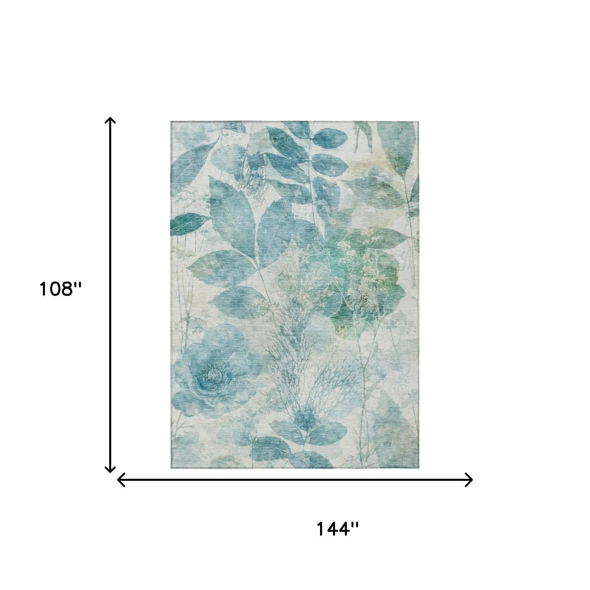 9' X 12' Teal Blue And Silver Floral Washable Indoor Outdoor Area Rug Homeroots Outdoor