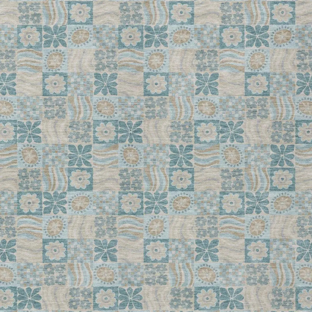 9' X 12' Teal Blue And Silver Floral Washable Indoor Outdoor Area Rug Homeroots Outdoor