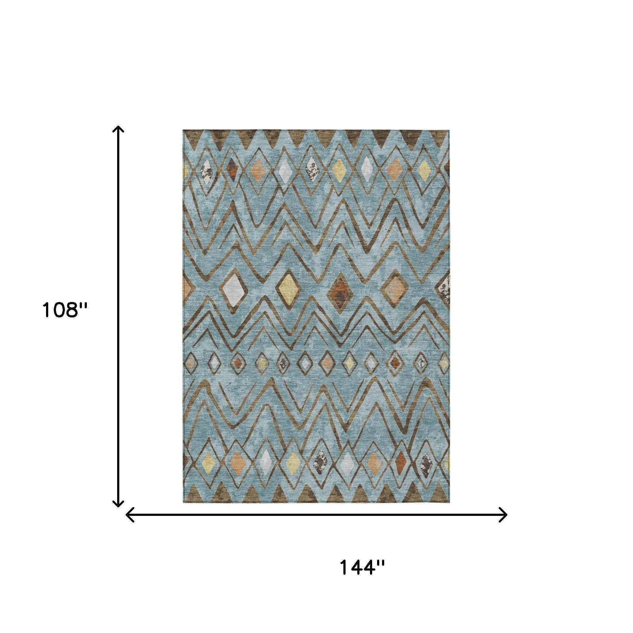 9' X 12' Teal Blue And Silver Geometric Washable Indoor Outdoor Area Rug Homeroots Outdoor