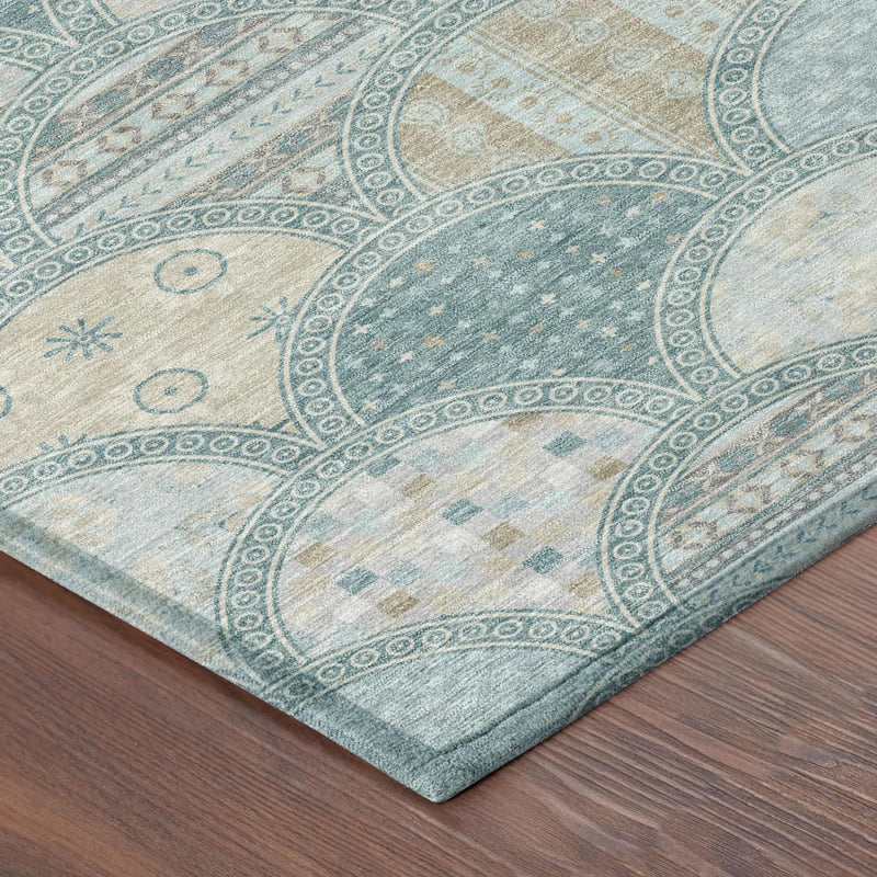 9' X 12' Teal Blue And Silver Geometric Washable Indoor Outdoor Area Rug Homeroots Outdoor