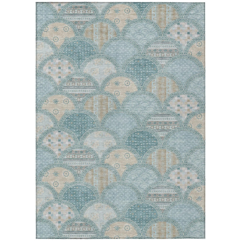 9' X 12' Teal Blue And Silver Geometric Washable Indoor Outdoor Area Rug Homeroots Outdoor