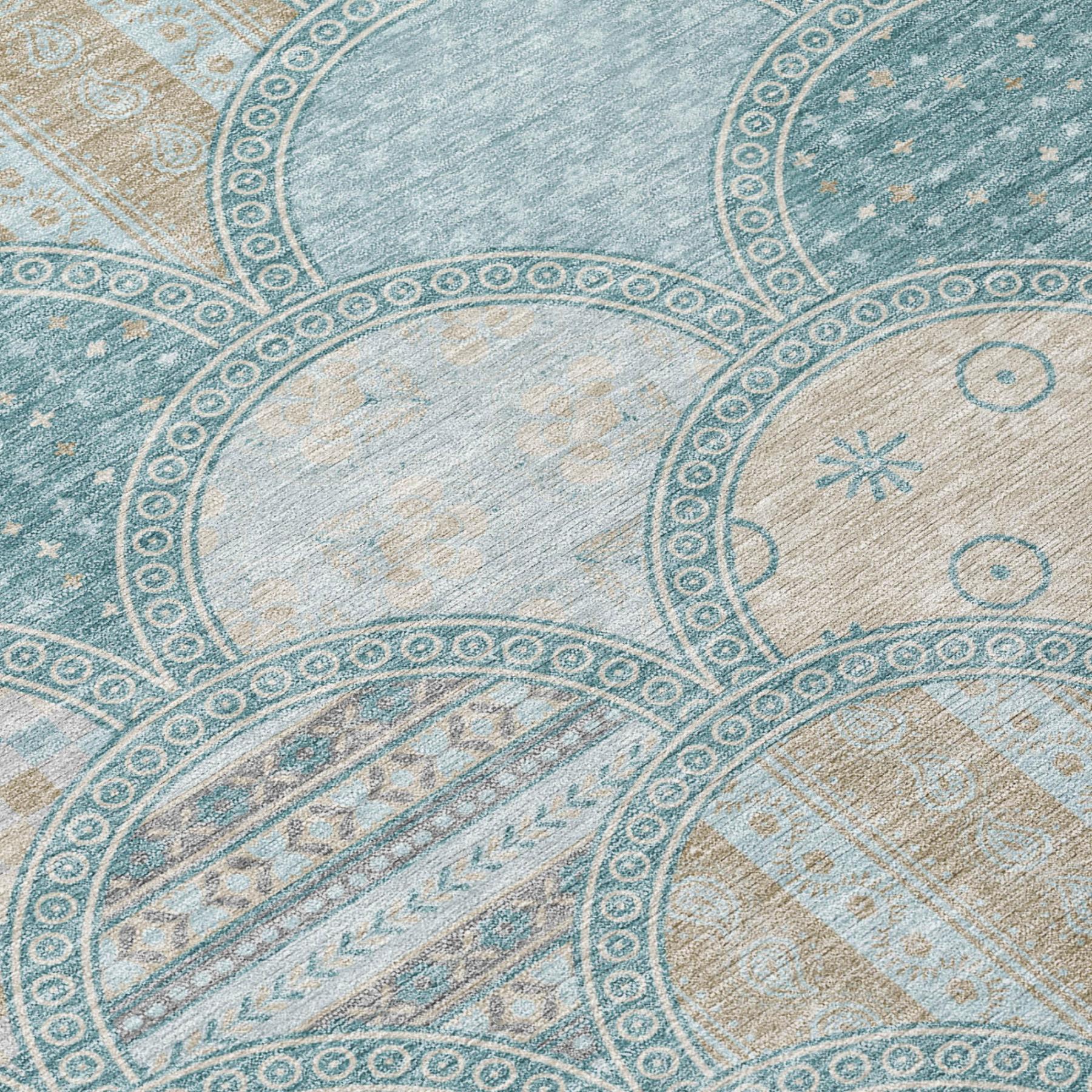 9' X 12' Teal Blue And Silver Geometric Washable Indoor Outdoor Area Rug Homeroots Outdoor