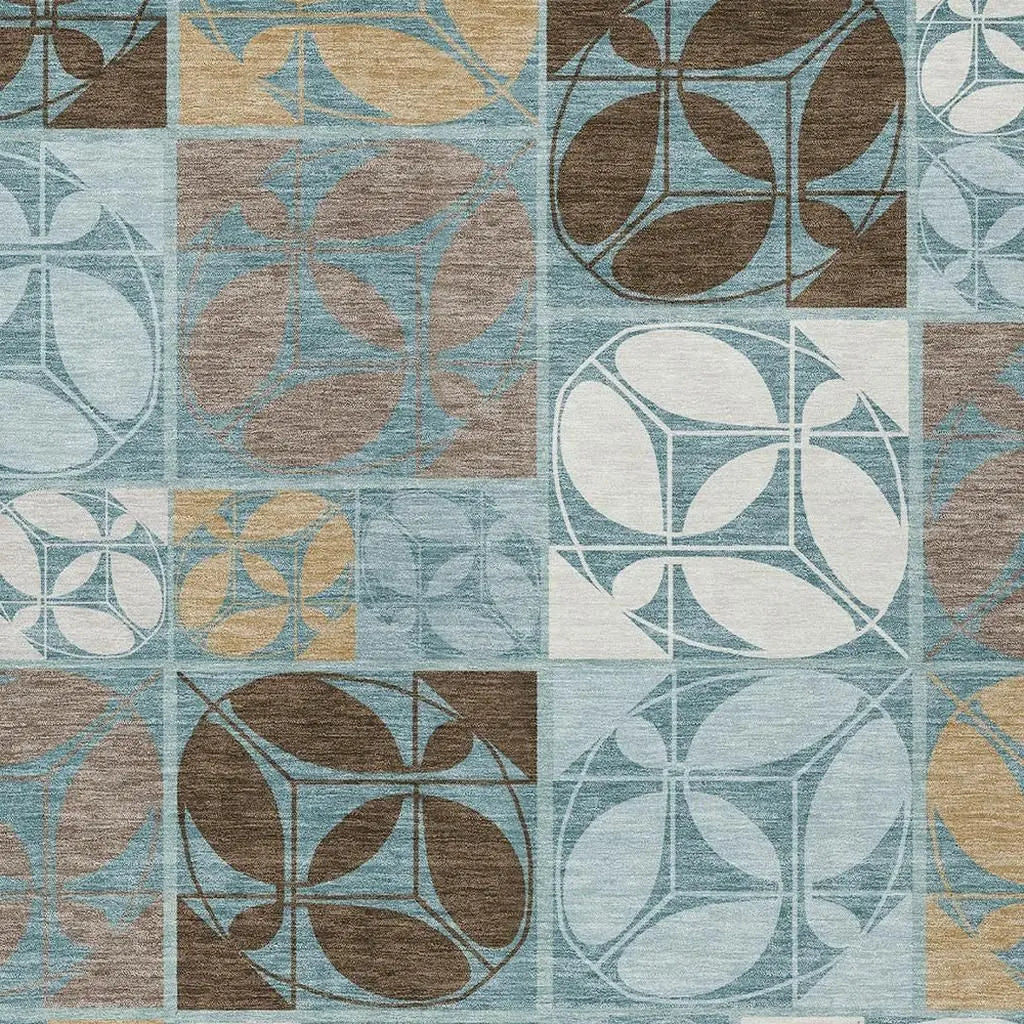 9' X 12' Teal Blue And Silver Geometric Washable Indoor Outdoor Area Rug Homeroots Outdoor