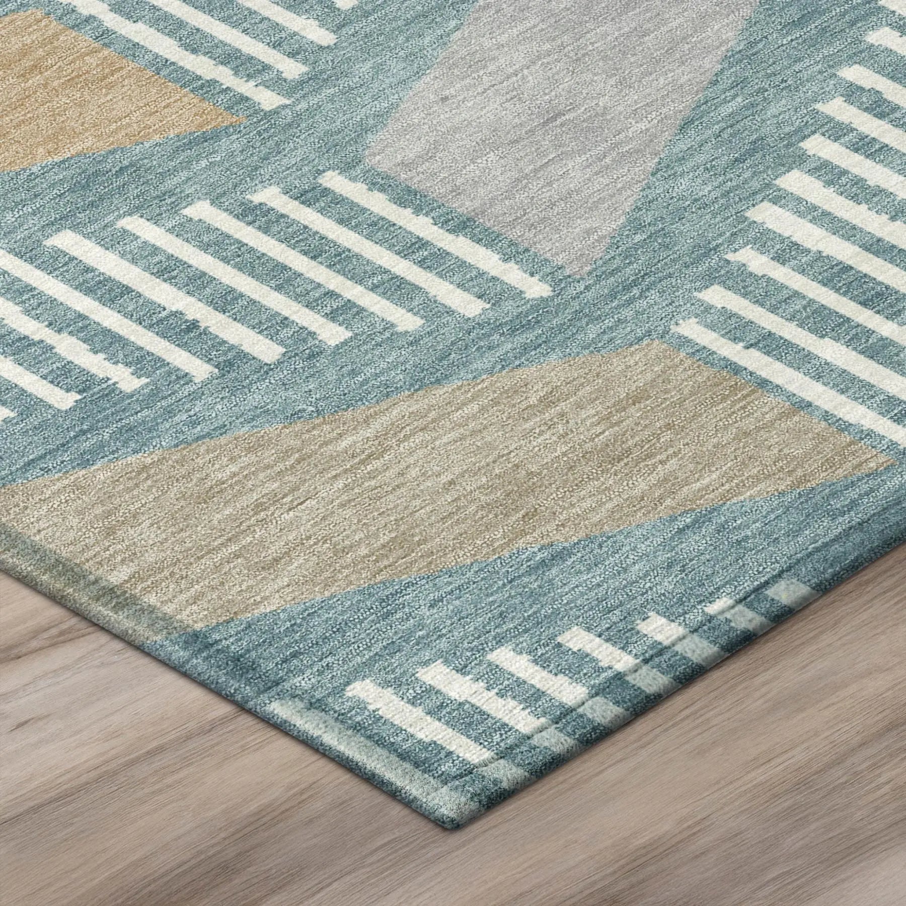 9' X 12' Teal Blue And Silver Geometric Washable Indoor Outdoor Area Rug Homeroots Outdoor