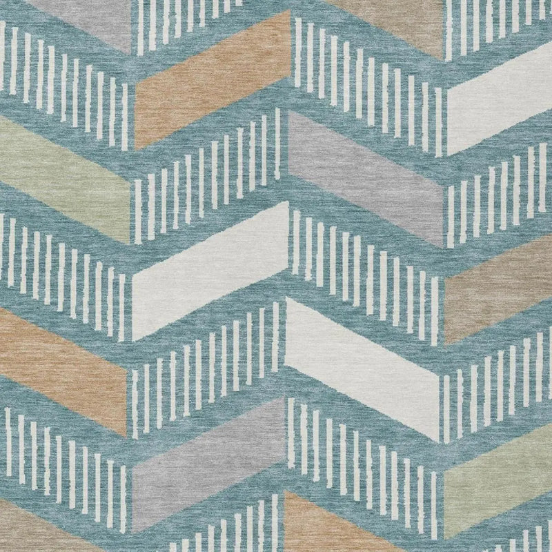 9' X 12' Teal Blue And Silver Geometric Washable Indoor Outdoor Area Rug Homeroots Outdoor
