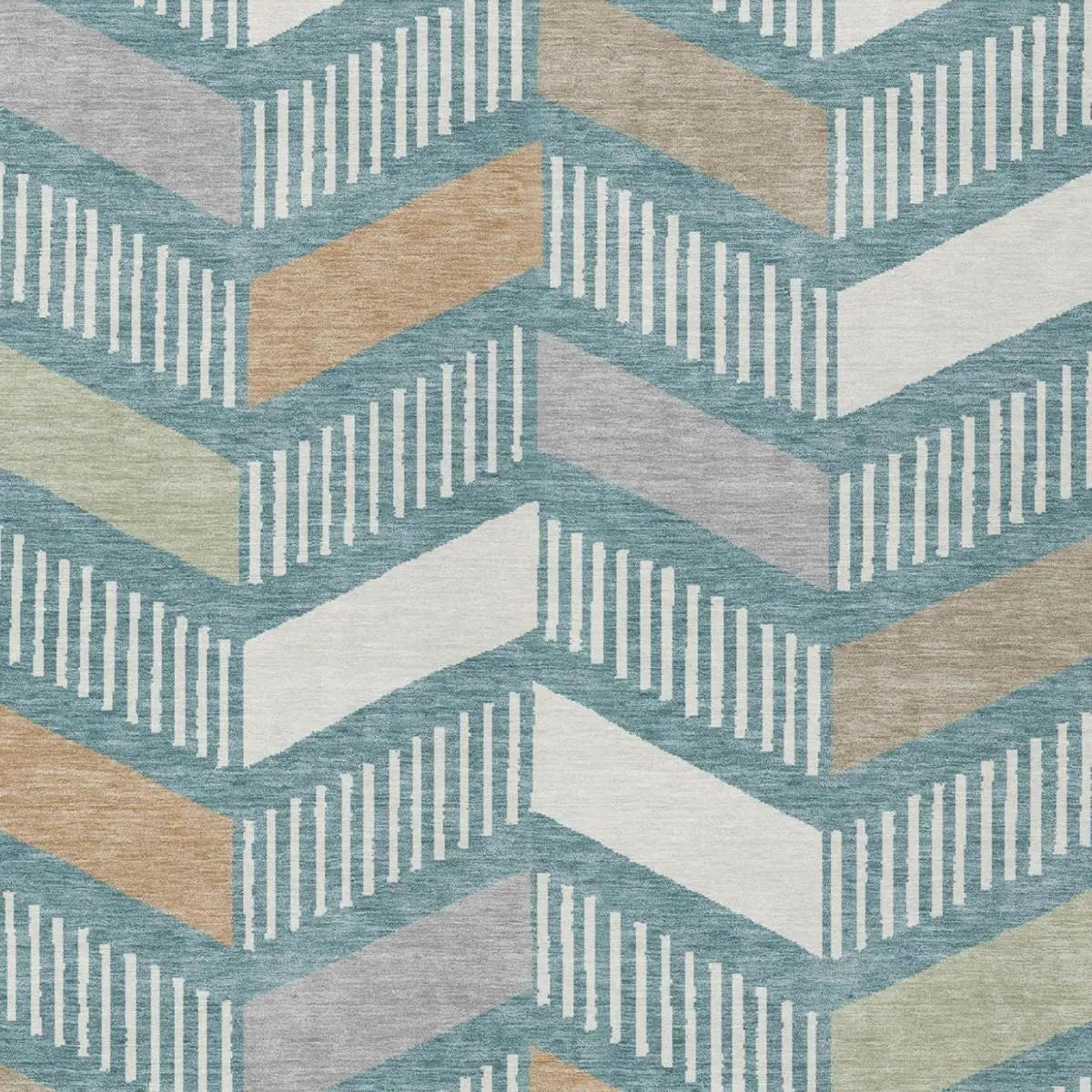 9' X 12' Teal Blue And Silver Geometric Washable Indoor Outdoor Area Rug Homeroots Outdoor