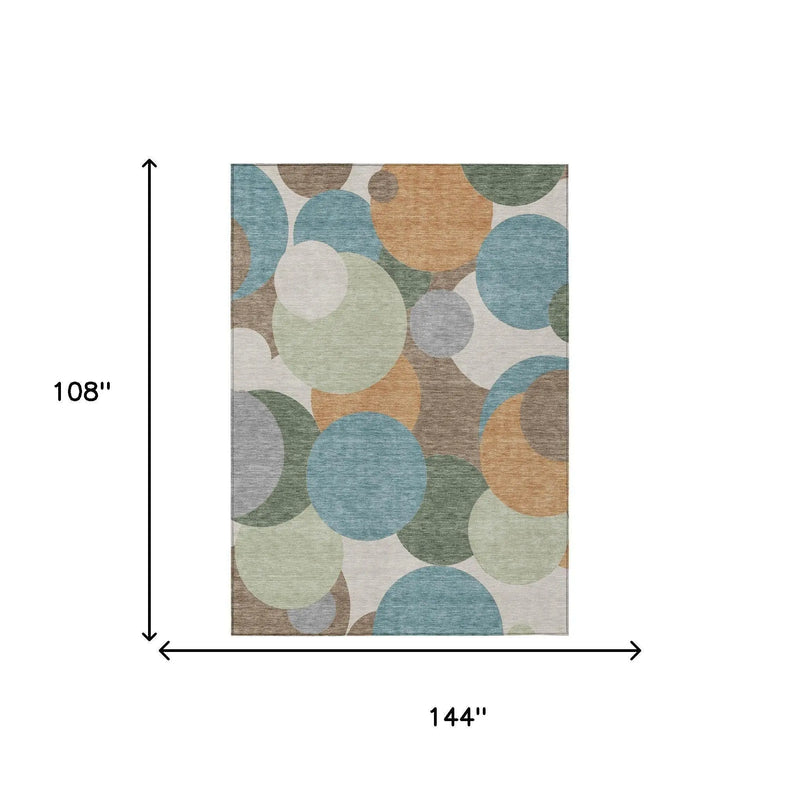 9' X 12' Teal Blue And Silver Geometric Washable Indoor Outdoor Area Rug Homeroots Outdoor