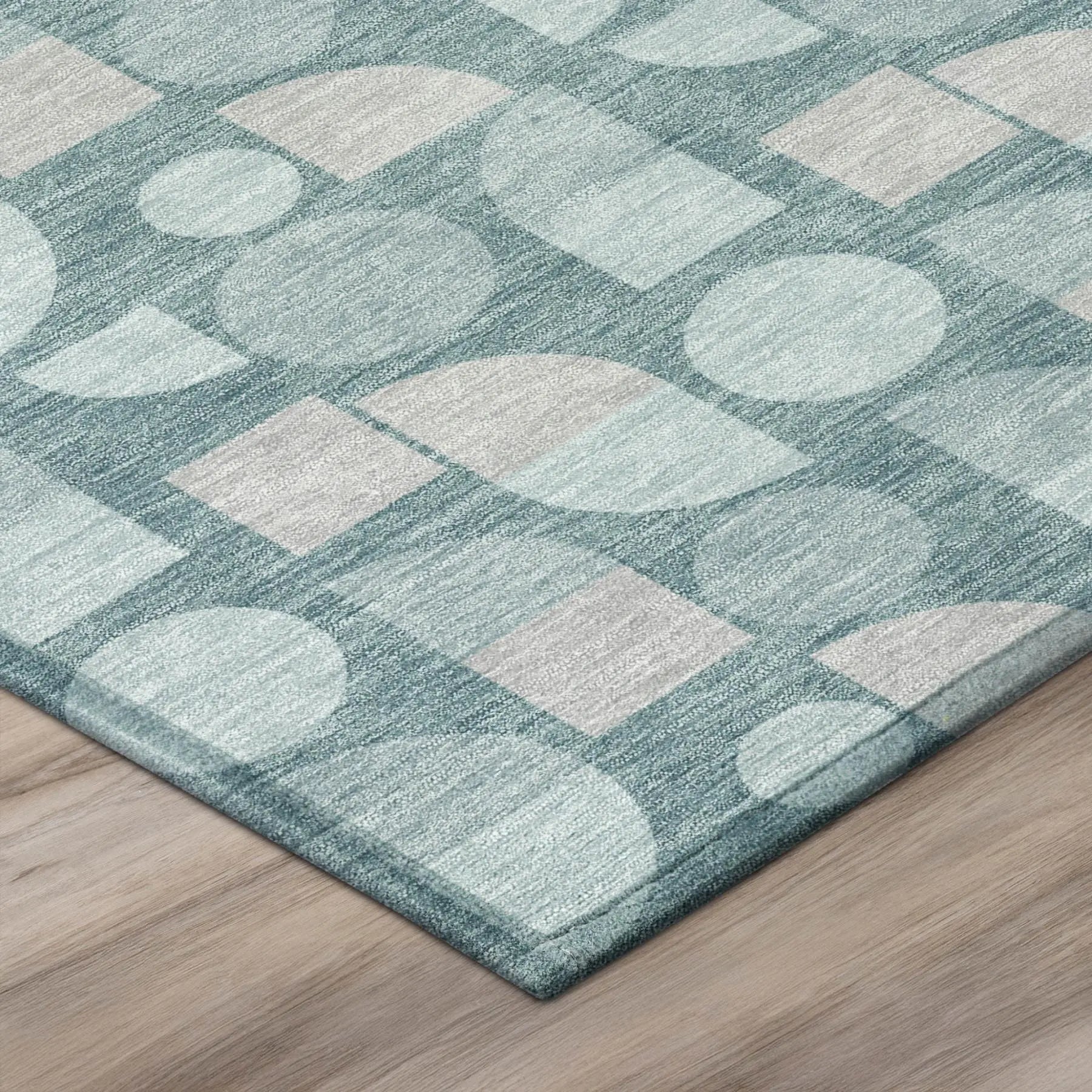 9' X 12' Teal Blue And Silver Geometric Washable Indoor Outdoor Area Rug Homeroots Outdoor