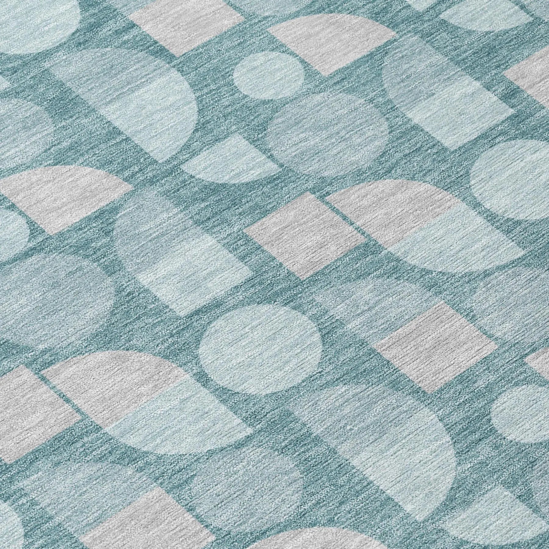 9' X 12' Teal Blue And Silver Geometric Washable Indoor Outdoor Area Rug Homeroots Outdoor