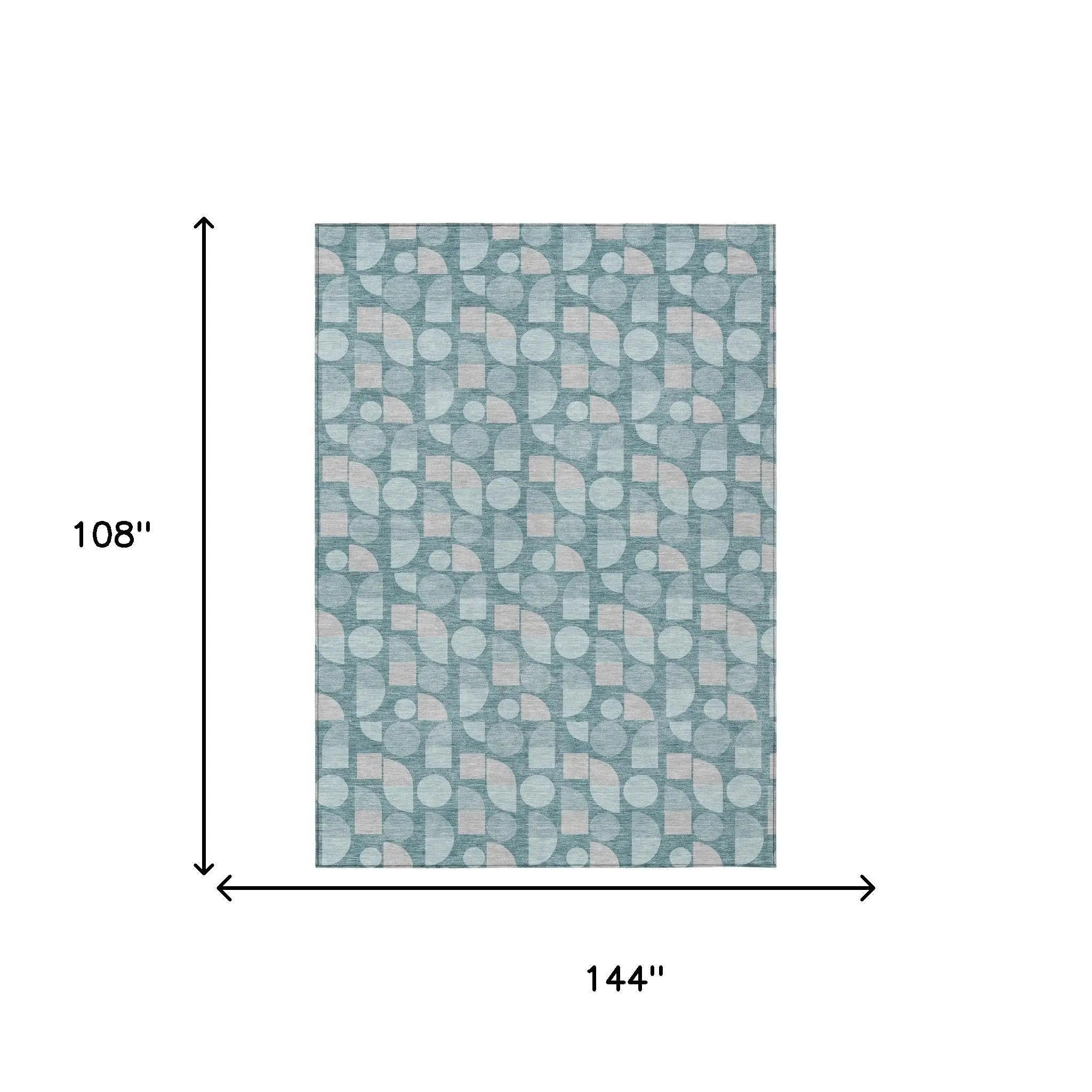 9' X 12' Teal Blue And Silver Geometric Washable Indoor Outdoor Area Rug Homeroots Outdoor
