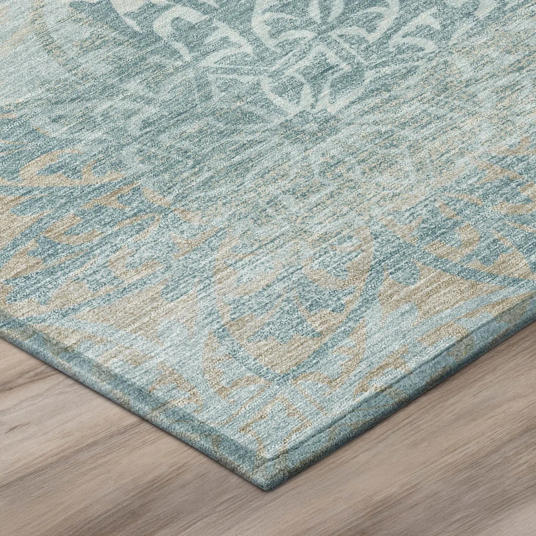9' X 12' Teal Blue And Silver Oriental Washable Indoor Outdoor Area Rug Homeroots Outdoor