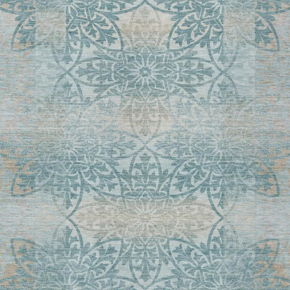 9' X 12' Teal Blue And Silver Oriental Washable Indoor Outdoor Area Rug Homeroots Outdoor