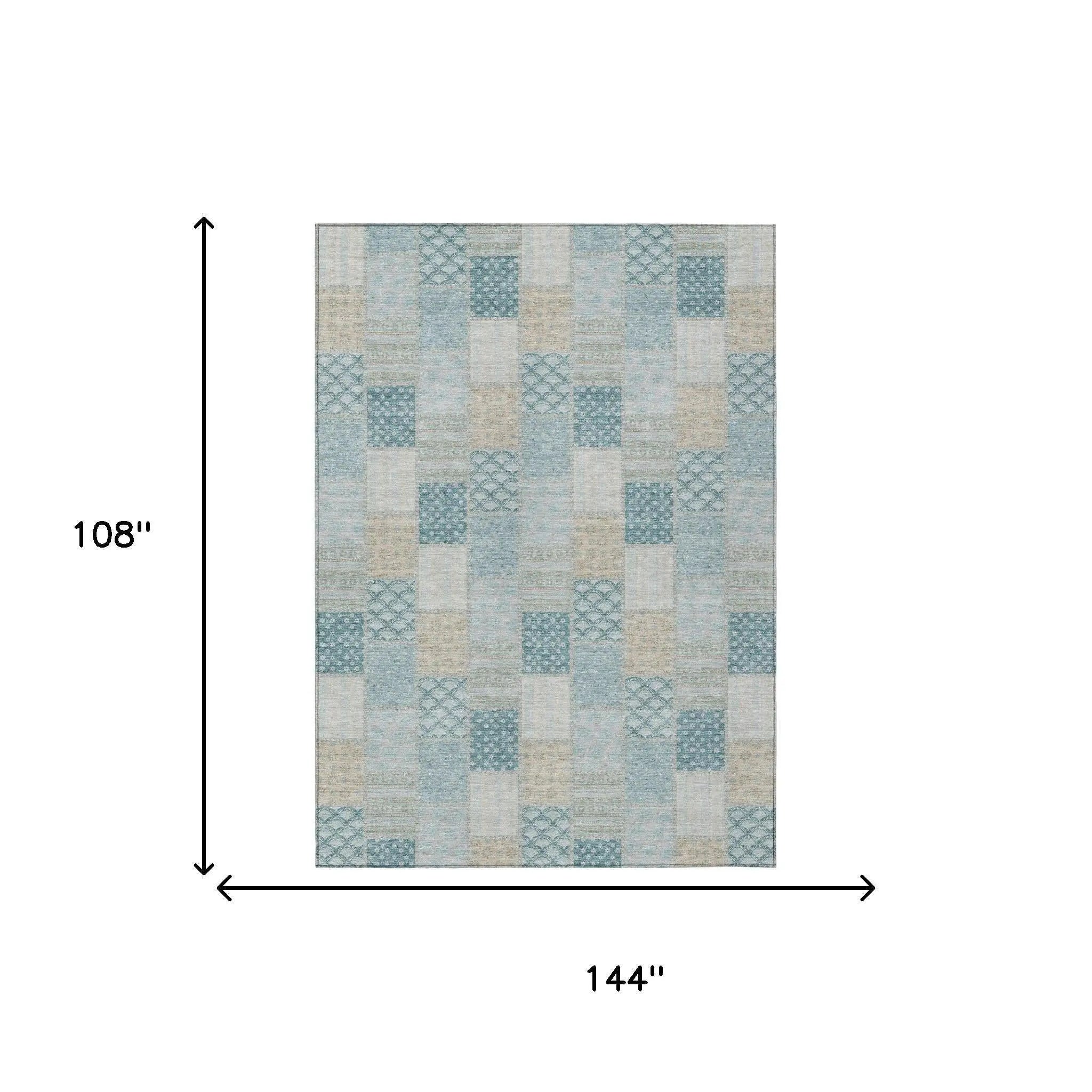 9' X 12' Teal Blue And Silver Patchwork Washable Indoor Outdoor Area Rug Homeroots Outdoor