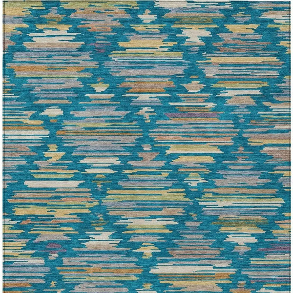 9' X 12' Teal Blue And Silver Southwestern Washable Indoor Outdoor Area Rug Homeroots Outdoor