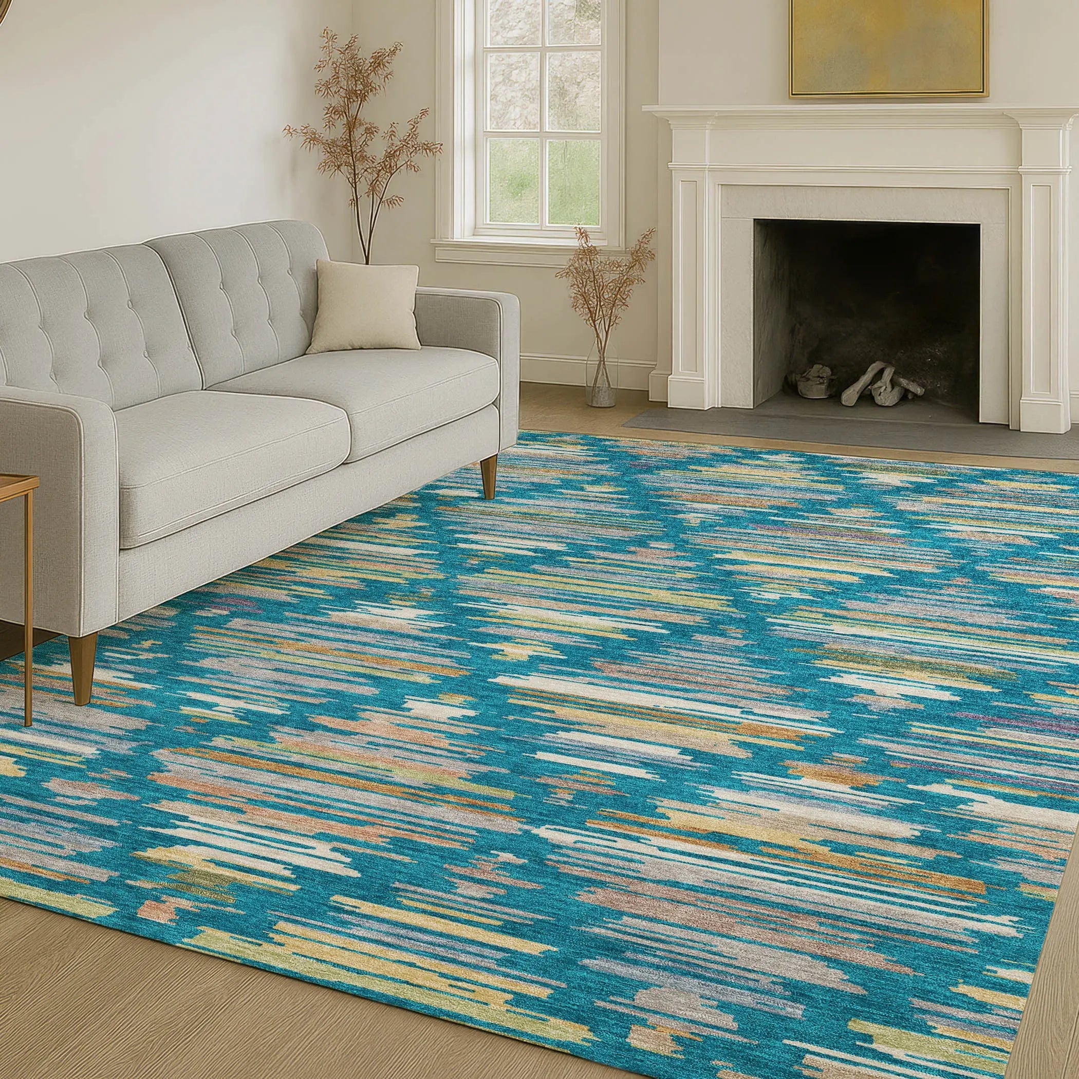 9' X 12' Teal Blue And Silver Southwestern Washable Indoor Outdoor Area Rug Homeroots Outdoor