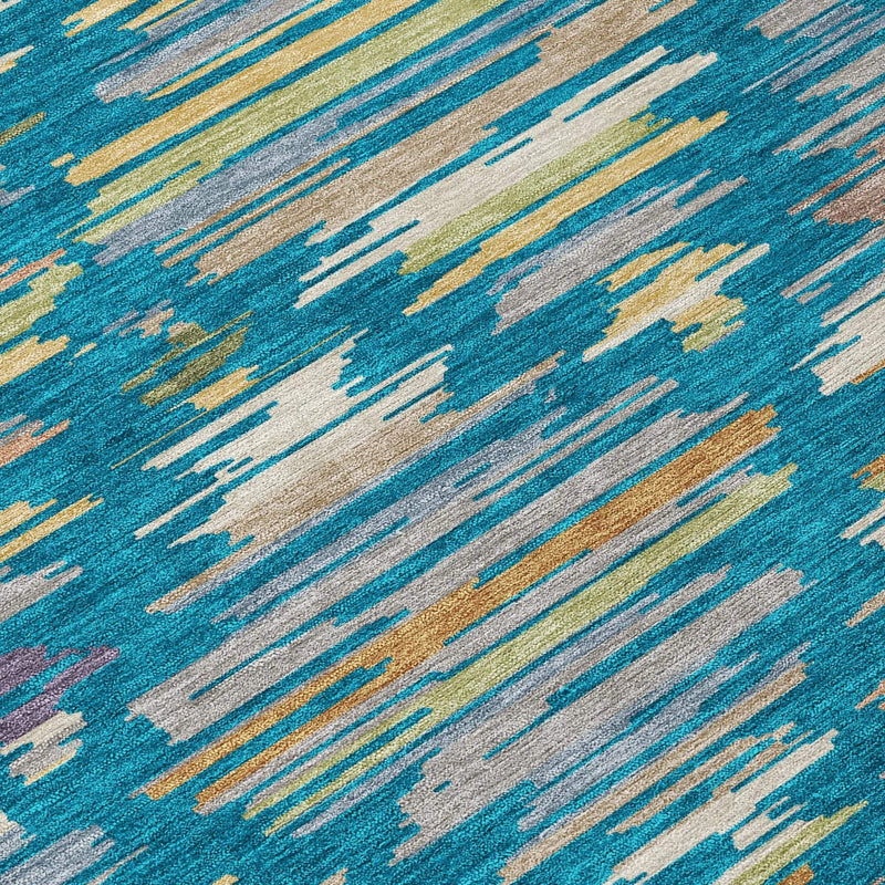 9' X 12' Teal Blue And Silver Southwestern Washable Indoor Outdoor Area Rug Homeroots Outdoor