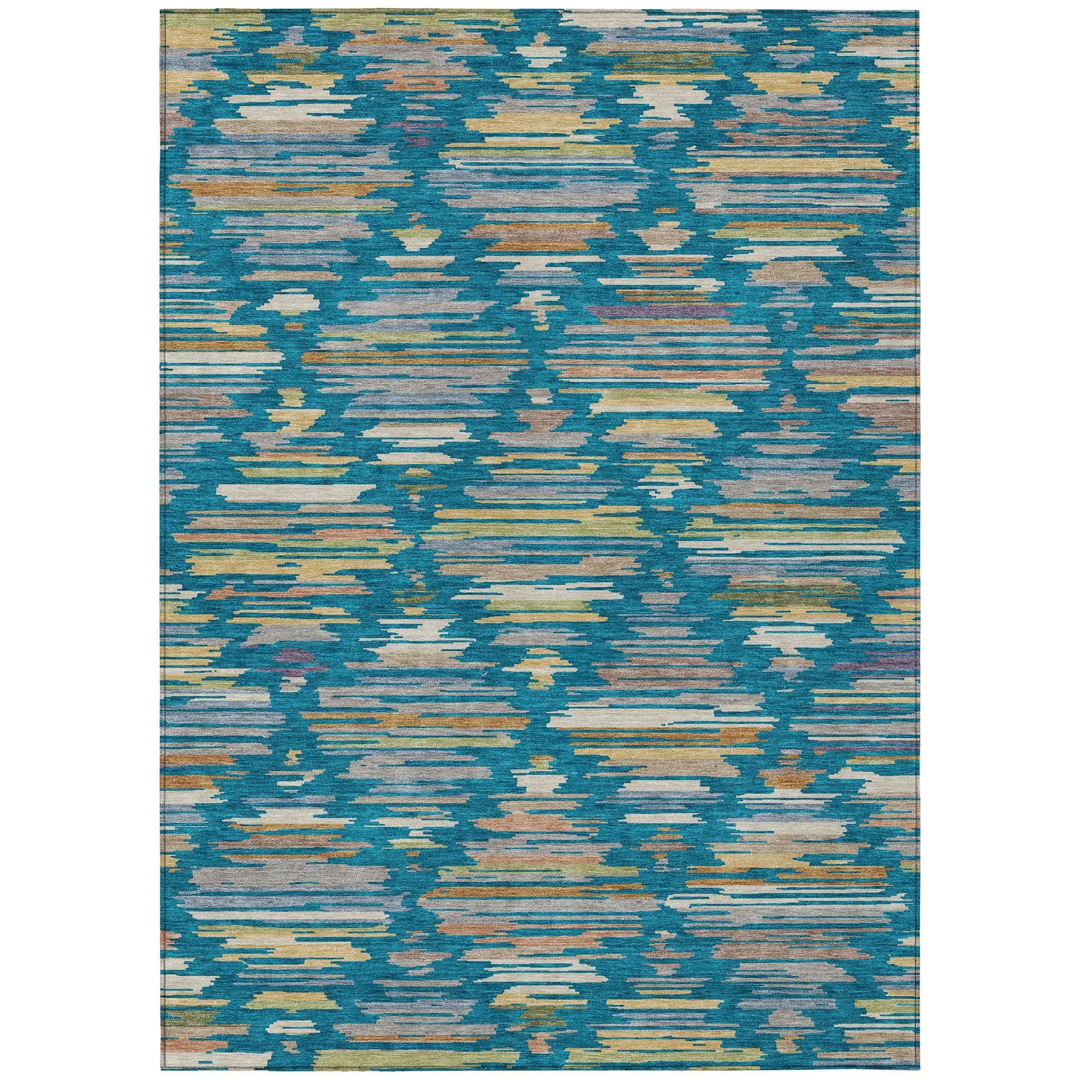 9' X 12' Teal Blue And Silver Southwestern Washable Indoor Outdoor Area Rug Homeroots Outdoor