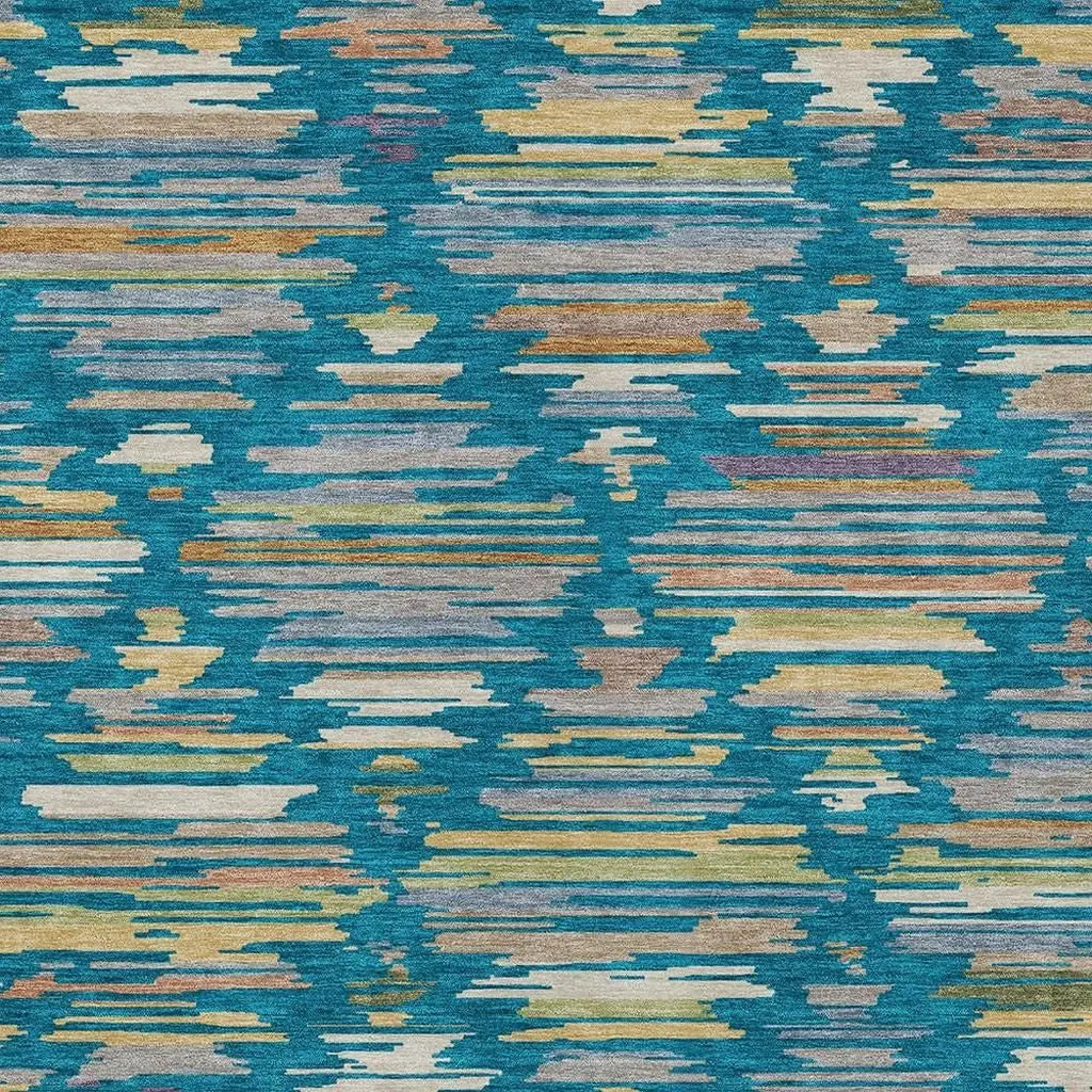 9' X 12' Teal Blue And Silver Southwestern Washable Indoor Outdoor Area Rug Homeroots Outdoor