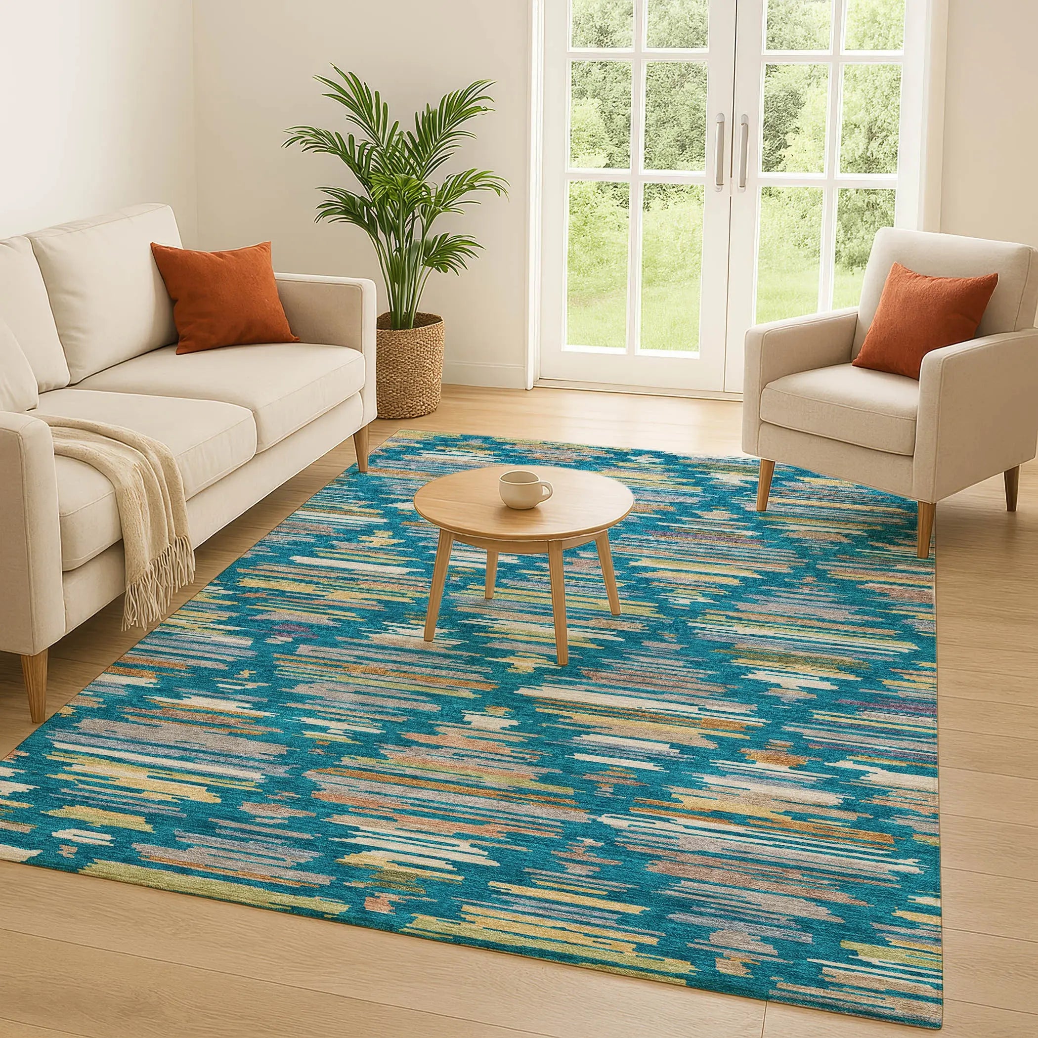 9' X 12' Teal Blue And Silver Southwestern Washable Indoor Outdoor Area Rug Homeroots Outdoor