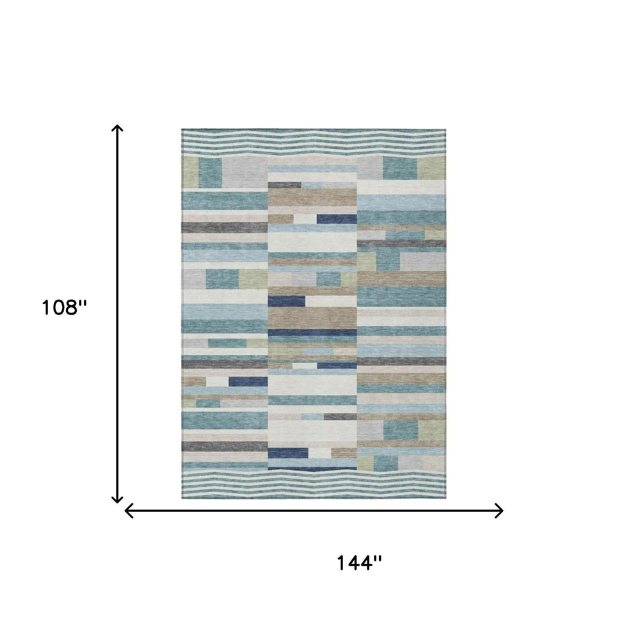 9' X 12' Teal Blue And Silver Striped Washable Indoor Outdoor Area Rug Homeroots Outdoor