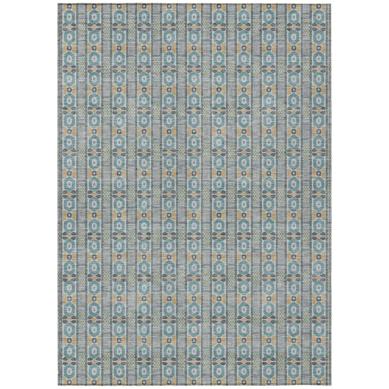 9' X 12' Teal Blue And Silver Striped Washable Indoor Outdoor Area Rug Homeroots Outdoor