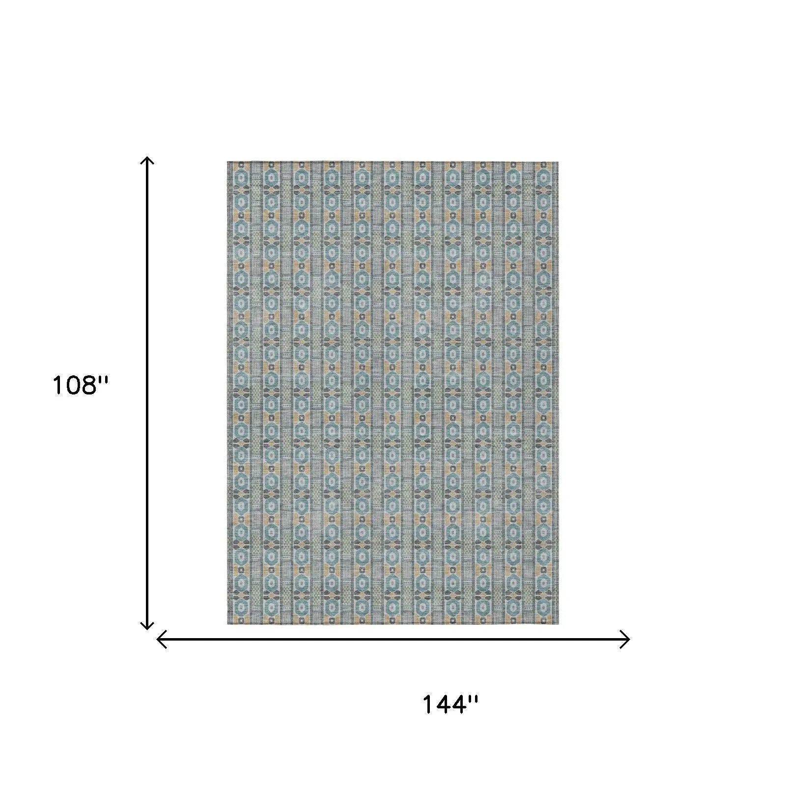 9' X 12' Teal Blue And Silver Striped Washable Indoor Outdoor Area Rug Homeroots Outdoor