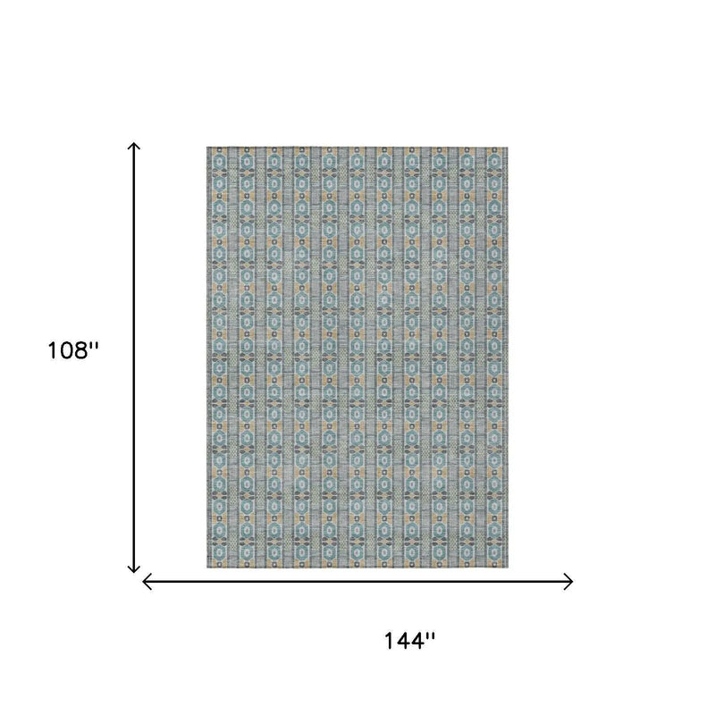 9' X 12' Teal Blue And Silver Striped Washable Indoor Outdoor Area Rug Homeroots Outdoor