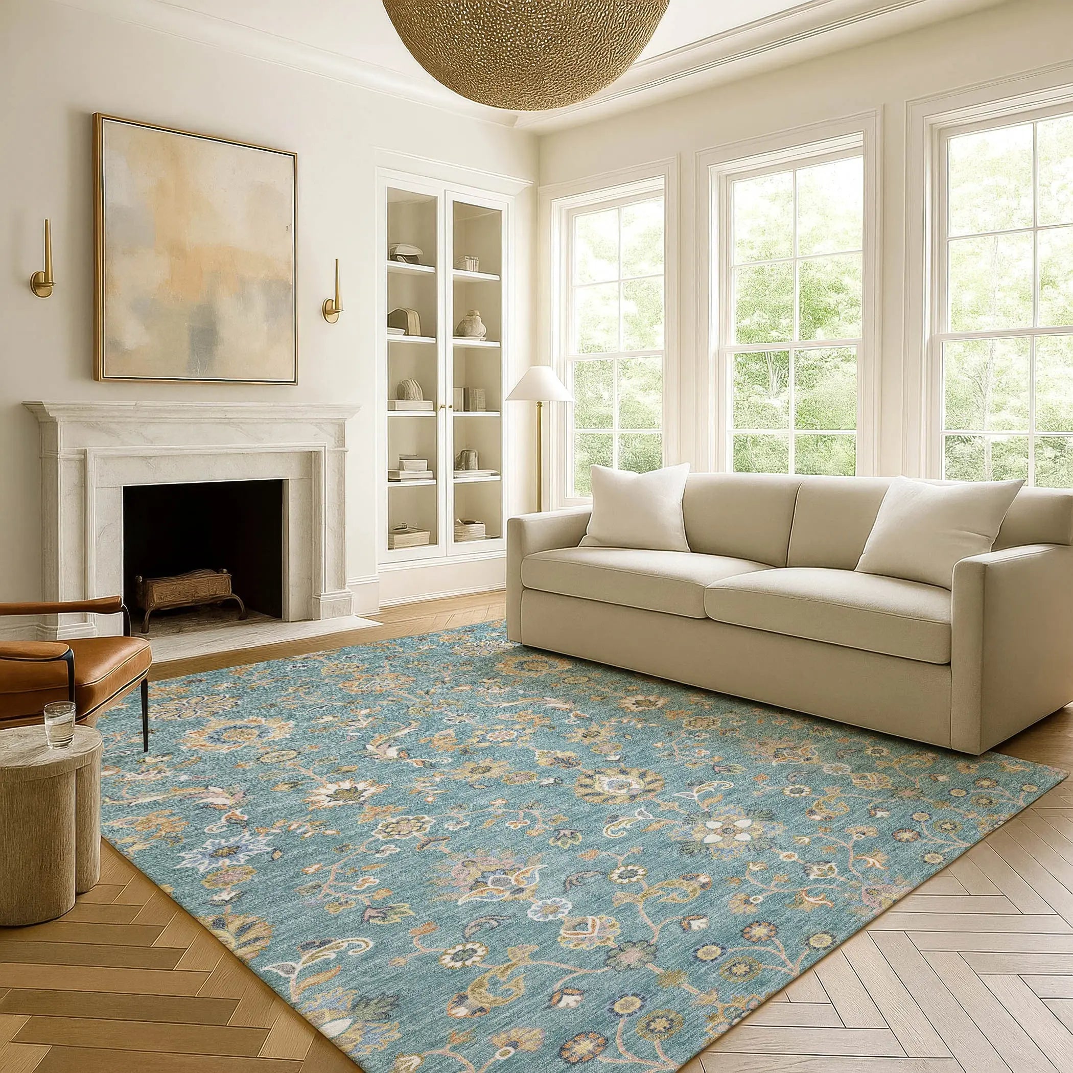 9' X 12' Teal Blue And Taupe Abstract Washable Indoor Outdoor Area Rug Homeroots Outdoor