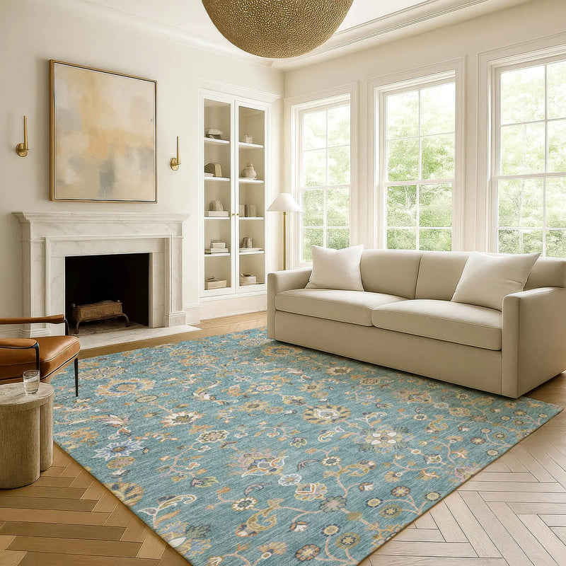 9' X 12' Teal Blue And Taupe Abstract Washable Indoor Outdoor Area Rug Homeroots Outdoor