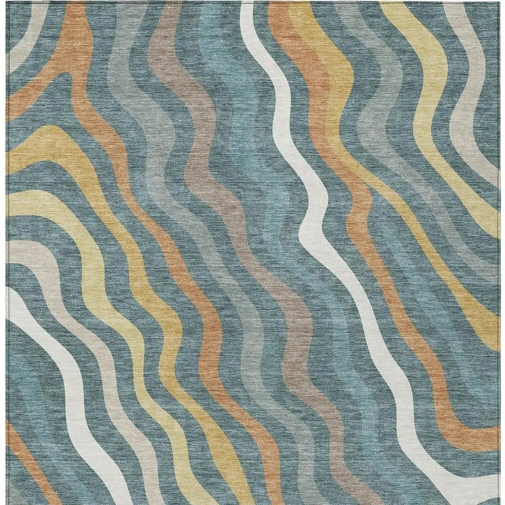 9' X 12' Teal Blue And Taupe Abstract Washable Indoor Outdoor Area Rug Homeroots Outdoor