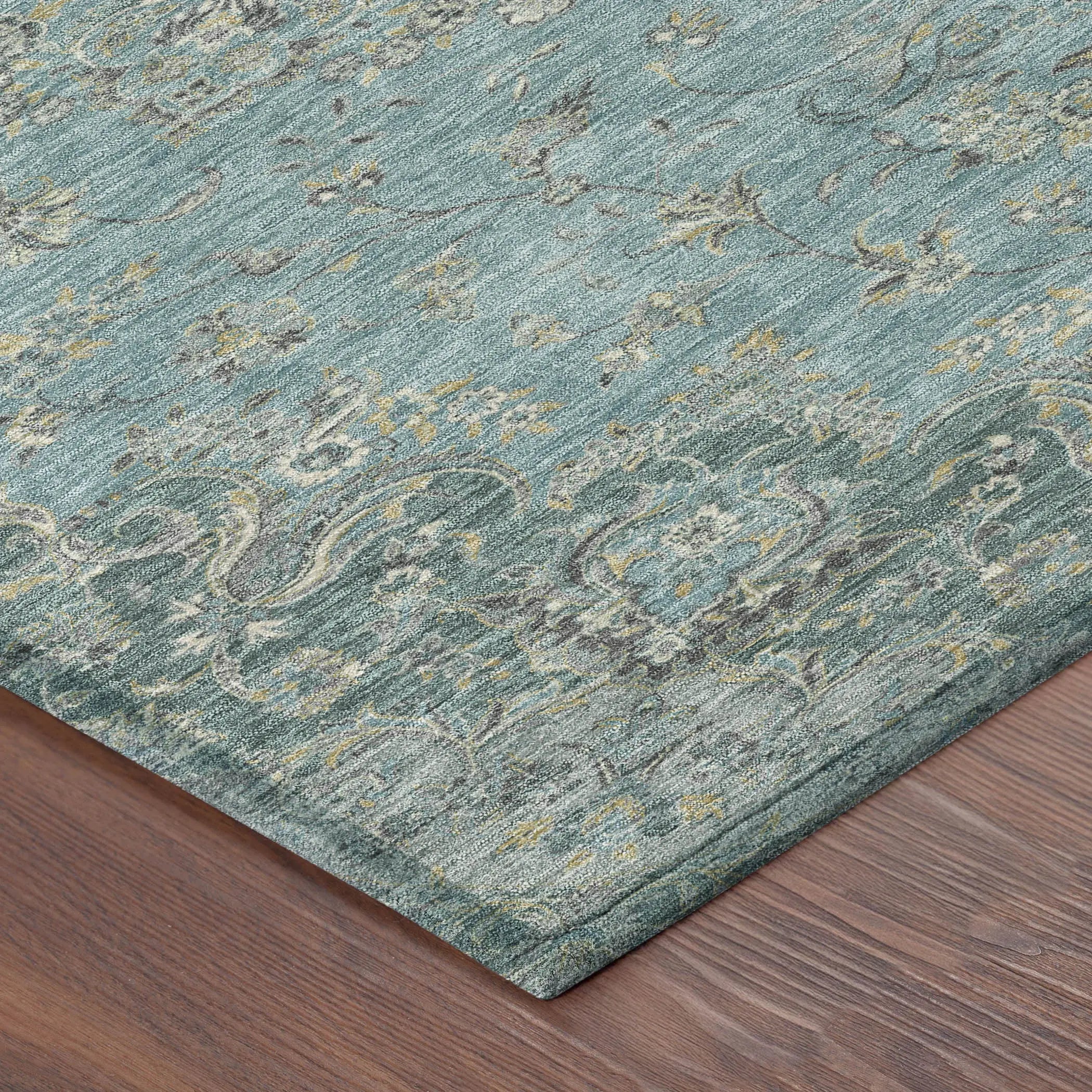 9' X 12' Teal Blue And Turquoise Floral Medallion Washable Indoor Outdoor Area Rug Homeroots Outdoor