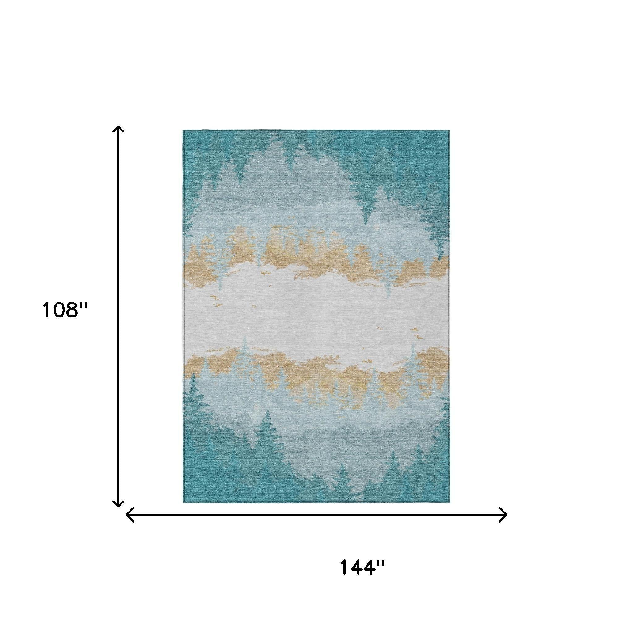 9' X 12' Teal Blue And Turquoise Floral Washable Indoor Outdoor Area Rug Homeroots Outdoor