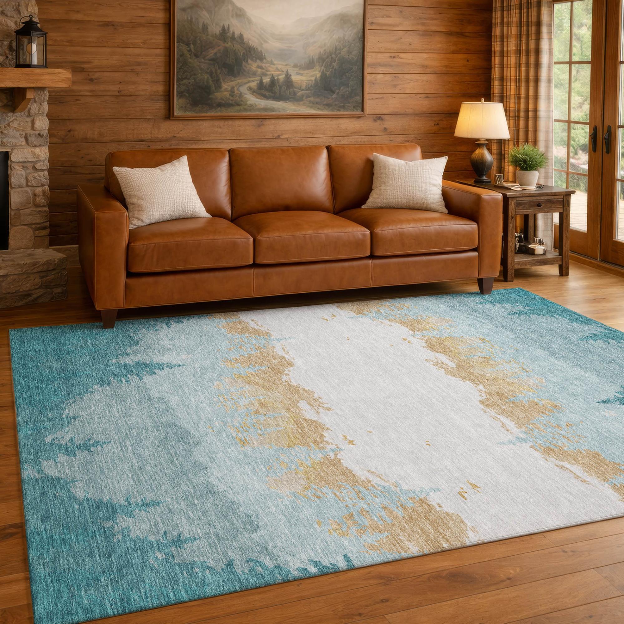 9' X 12' Teal Blue And Turquoise Floral Washable Indoor Outdoor Area Rug Homeroots Outdoor