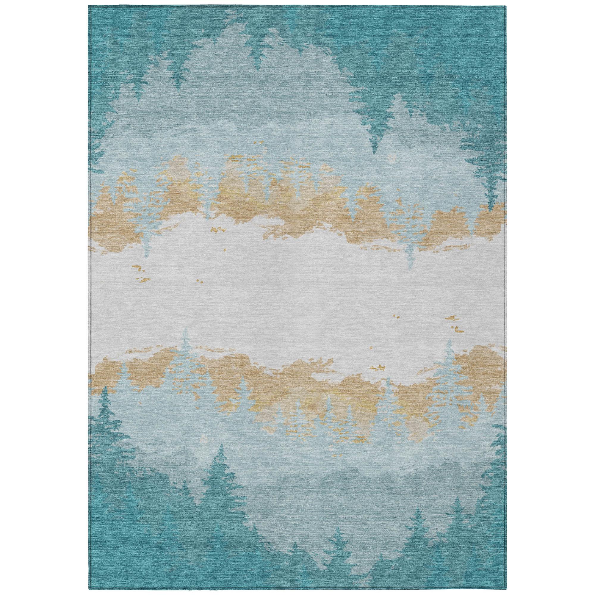 9' X 12' Teal Blue And Turquoise Floral Washable Indoor Outdoor Area Rug Homeroots Outdoor