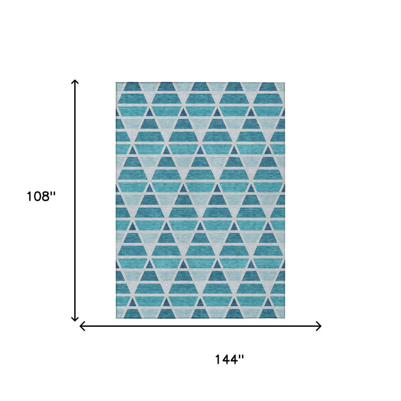 9' X 12' Teal Blue And Turquoise Geometric Washable Indoor Outdoor Area Rug Homeroots Outdoor