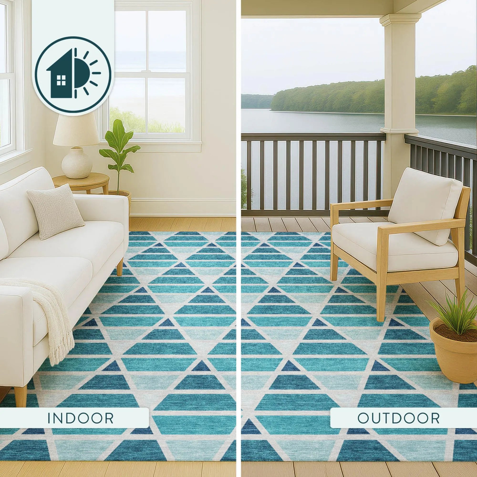 9' X 12' Teal Blue And Turquoise Geometric Washable Indoor Outdoor Area Rug Homeroots Outdoor