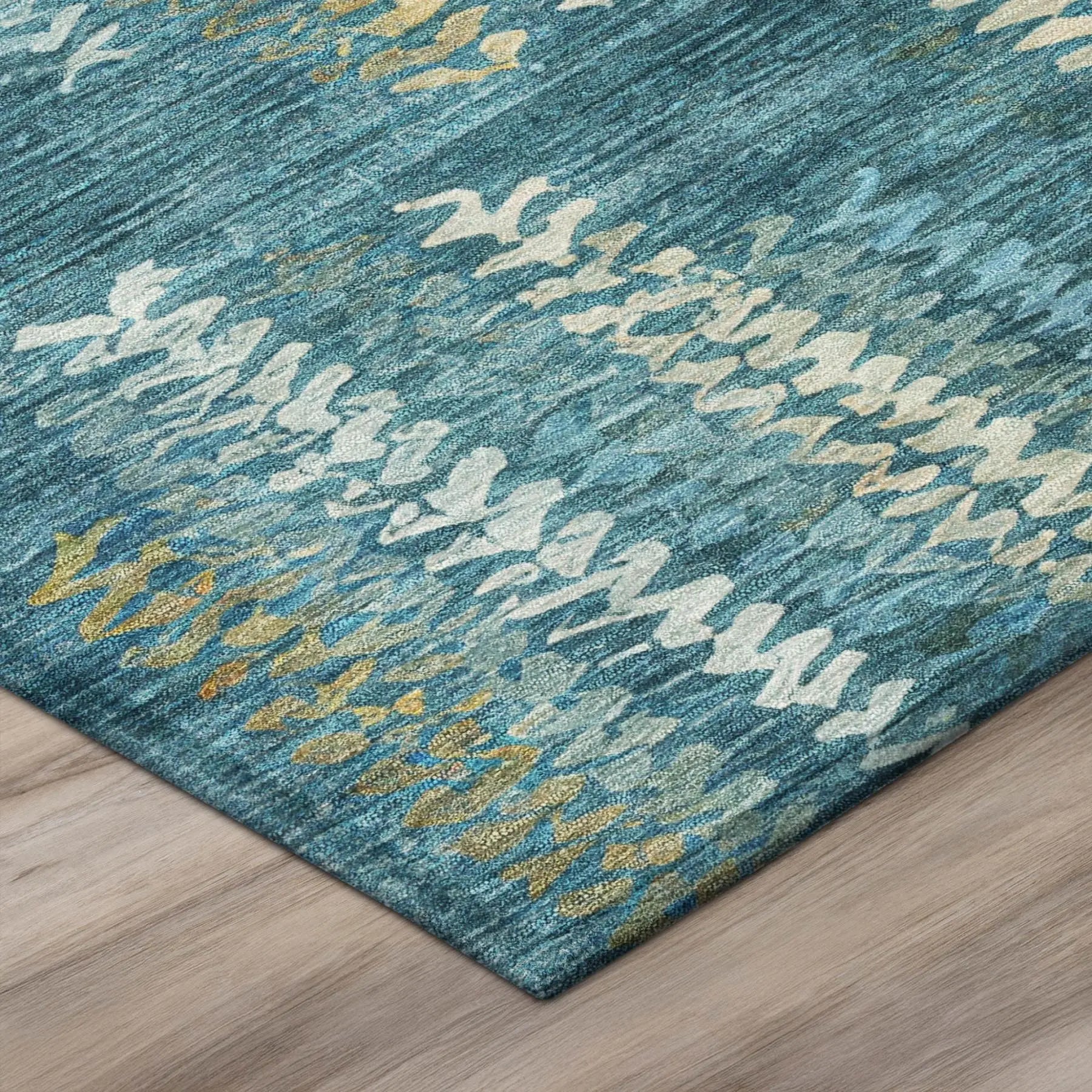 9' X 12' Teal Blue And Turquoise Striped Washable Indoor Outdoor Area Rug Homeroots Outdoor