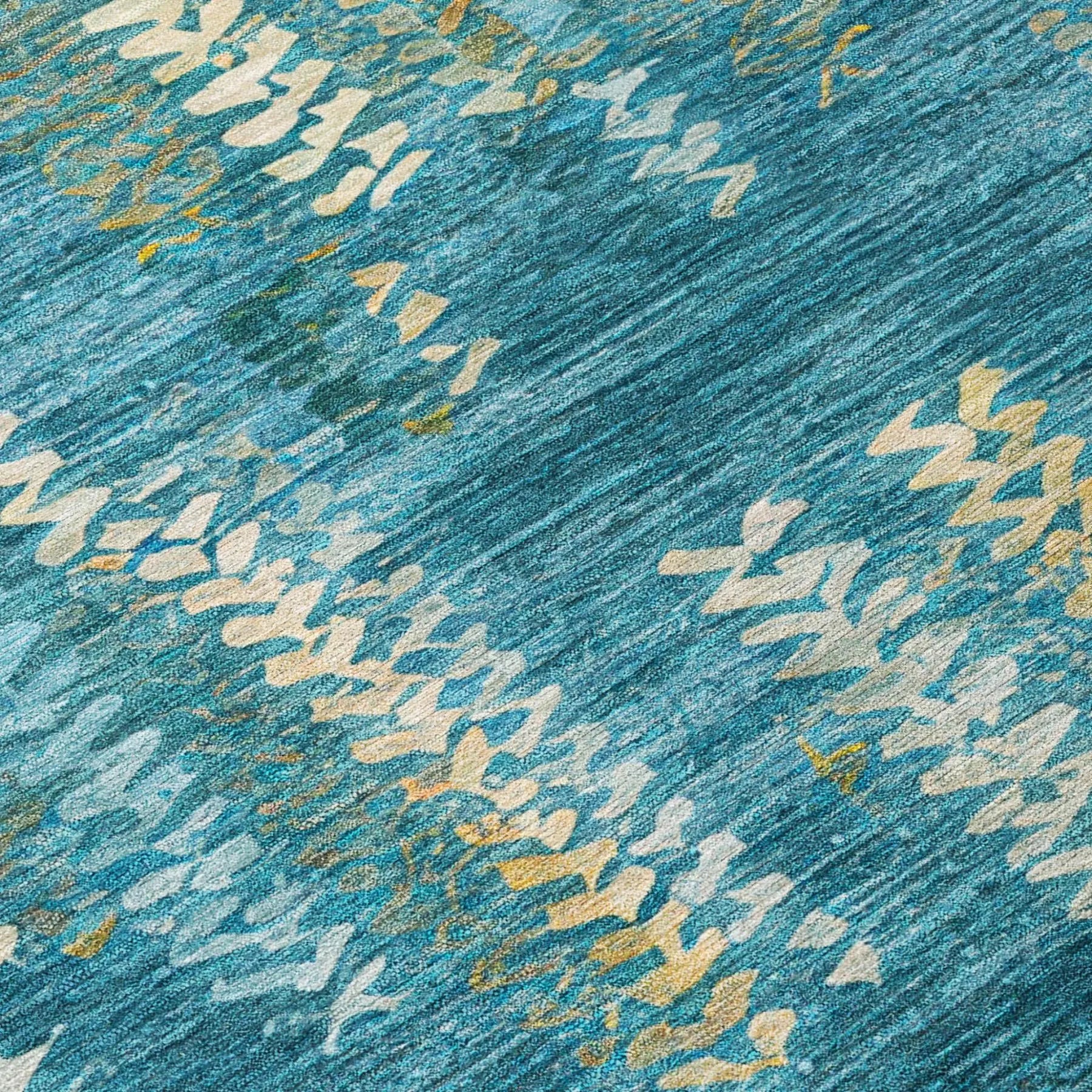 9' X 12' Teal Blue And Turquoise Striped Washable Indoor Outdoor Area Rug Homeroots Outdoor