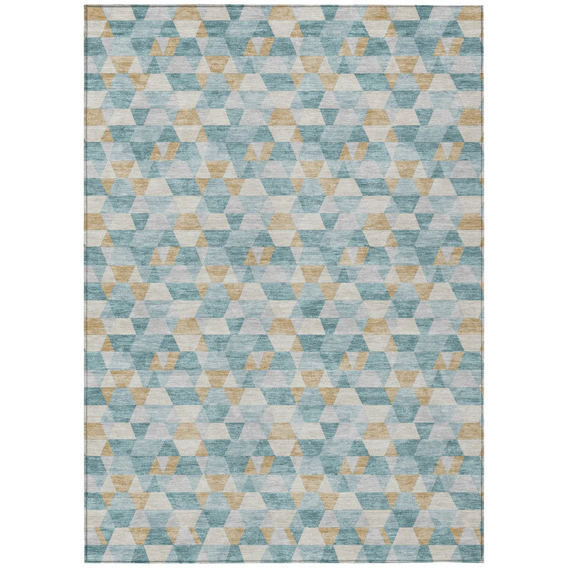 9' X 12' Teal Blue And Walnut Geometric Washable Indoor Outdoor Area Rug Homeroots Outdoor