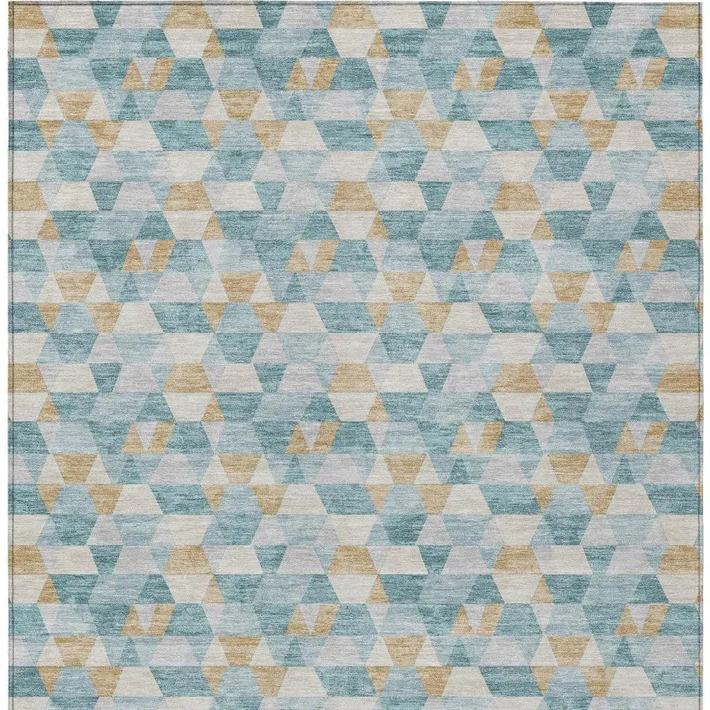 9' X 12' Teal Blue And Walnut Geometric Washable Indoor Outdoor Area Rug Homeroots Outdoor