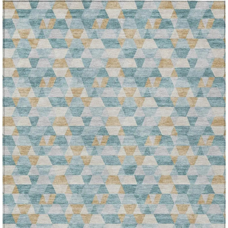 9' X 12' Teal Blue And Walnut Geometric Washable Indoor Outdoor Area Rug Homeroots Outdoor