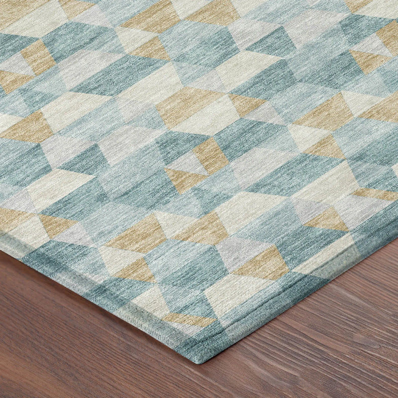 9' X 12' Teal Blue And Walnut Geometric Washable Indoor Outdoor Area Rug Homeroots Outdoor