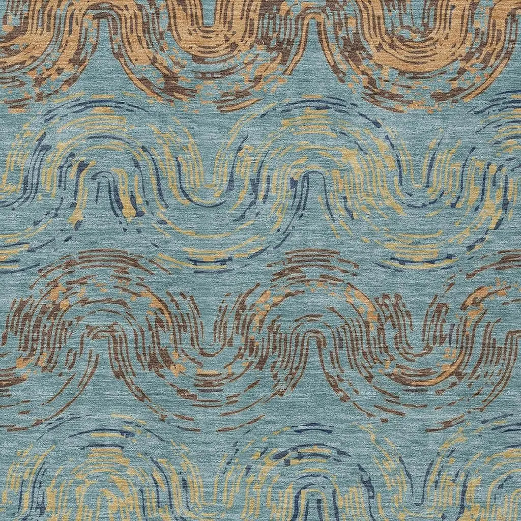 9' X 12' Teal Blue And Wheat Abstract Washable Indoor Outdoor Area Rug Homeroots Outdoor