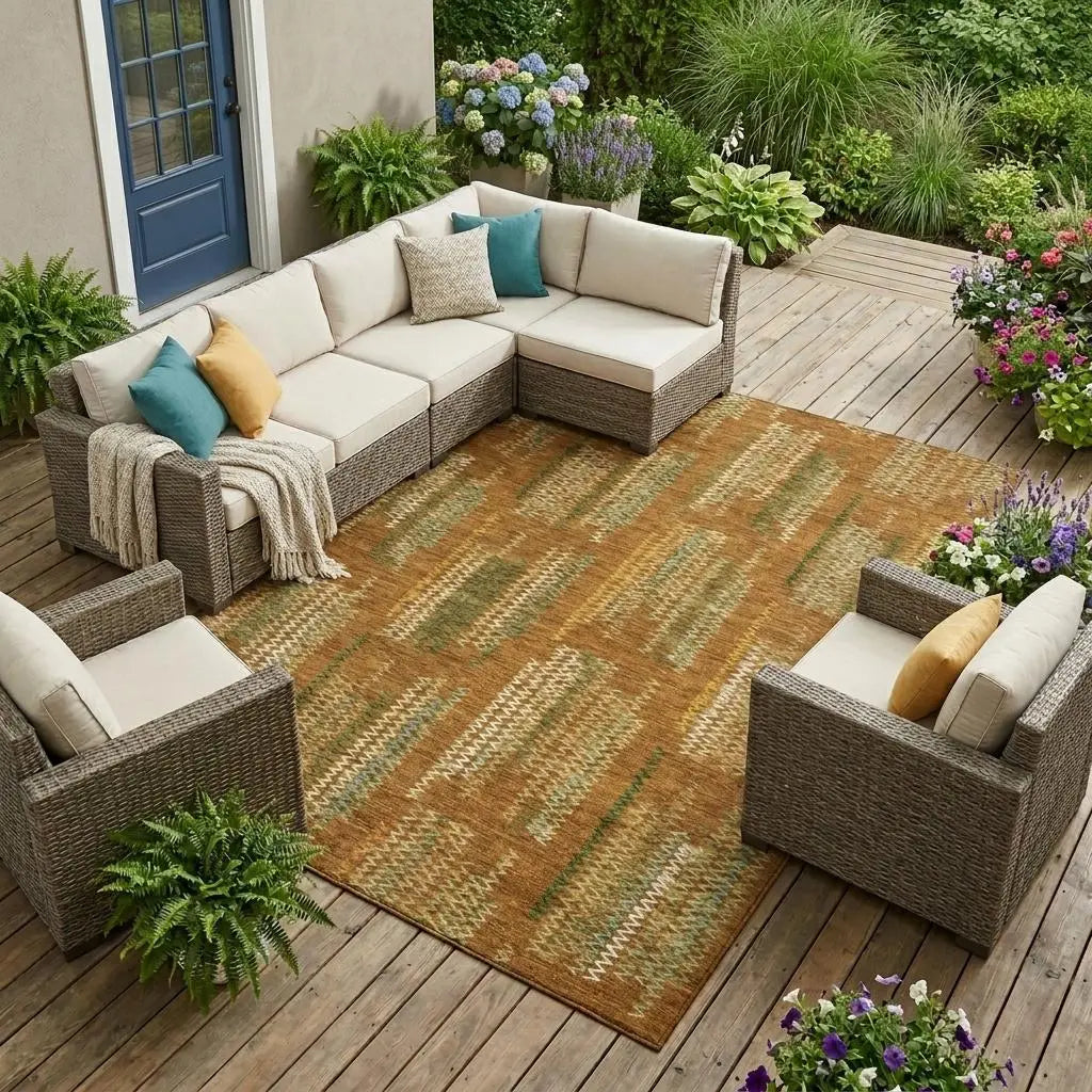 9' X 12' Terra Cotta And Brown Abstract Washable Indoor Outdoor Area Rug Homeroots Outdoor