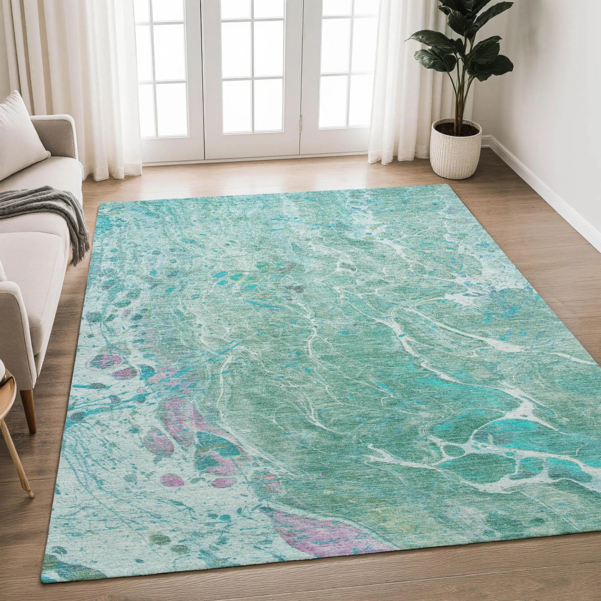 9' X 12' Turquoise And Teal Blue Abstract Washable Indoor Outdoor Area Rug Homeroots Outdoor