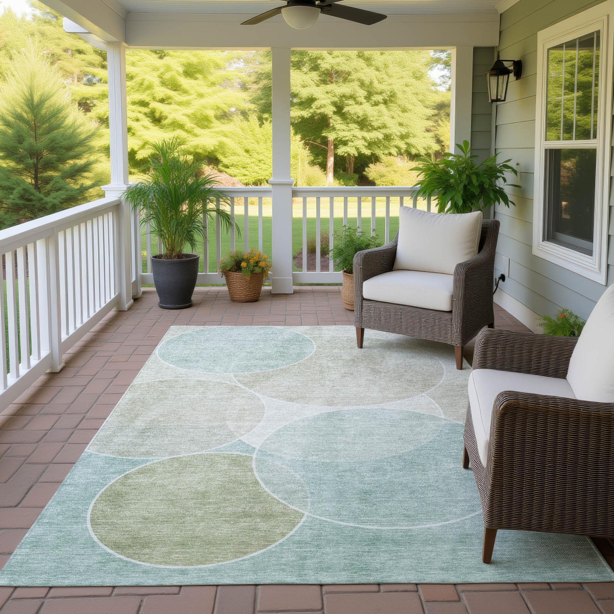 9' X 12' Turquoise And Teal Blue Geometric Washable Indoor Outdoor Area Rug Homeroots Outdoor
