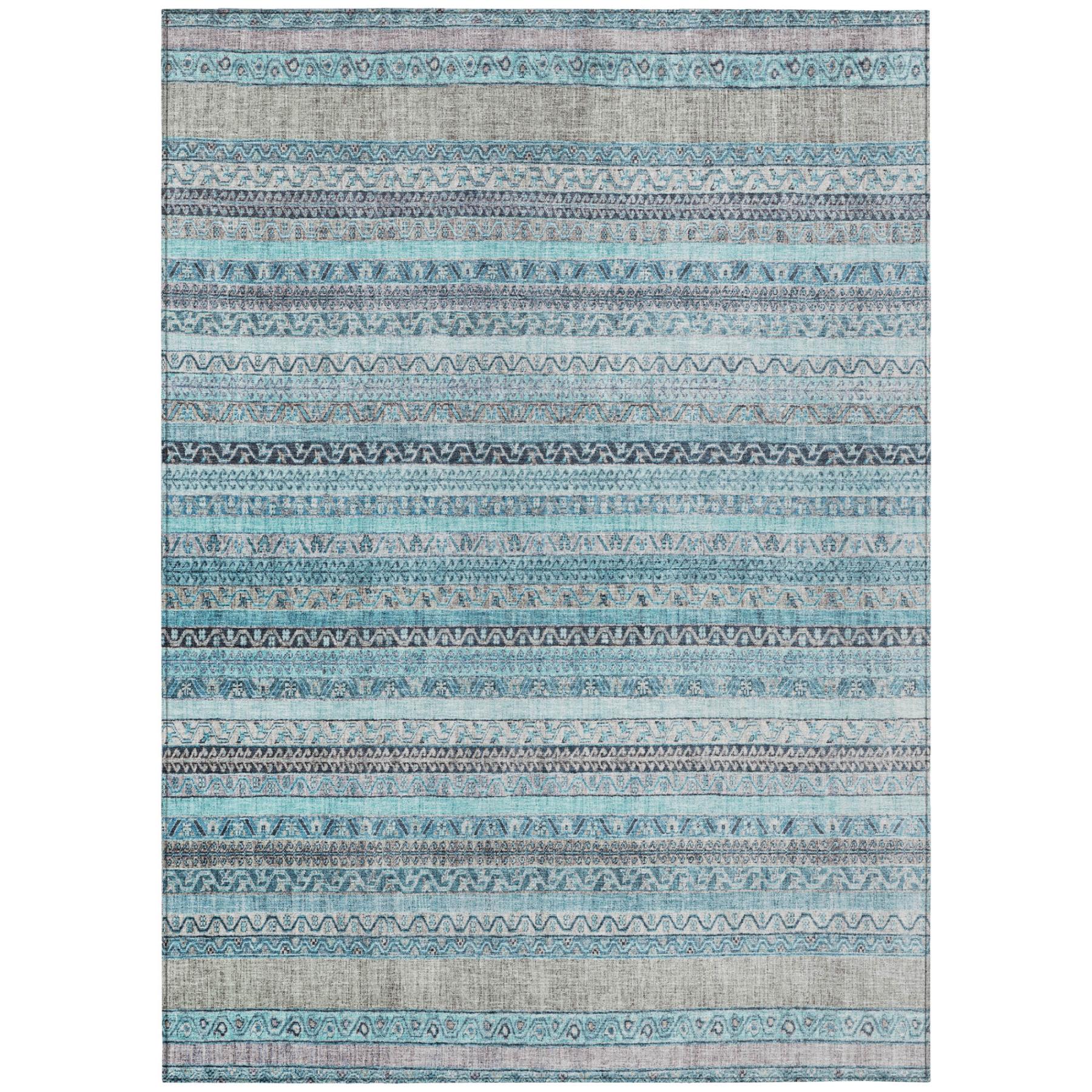 9' X 12' Turquoise And Teal Blue Striped Washable Indoor Outdoor Area Rug Homeroots Outdoor