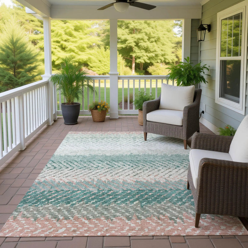 9' X 12' Turquoise And Teal Blue Striped Washable Indoor Outdoor Area Rug Homeroots Outdoor