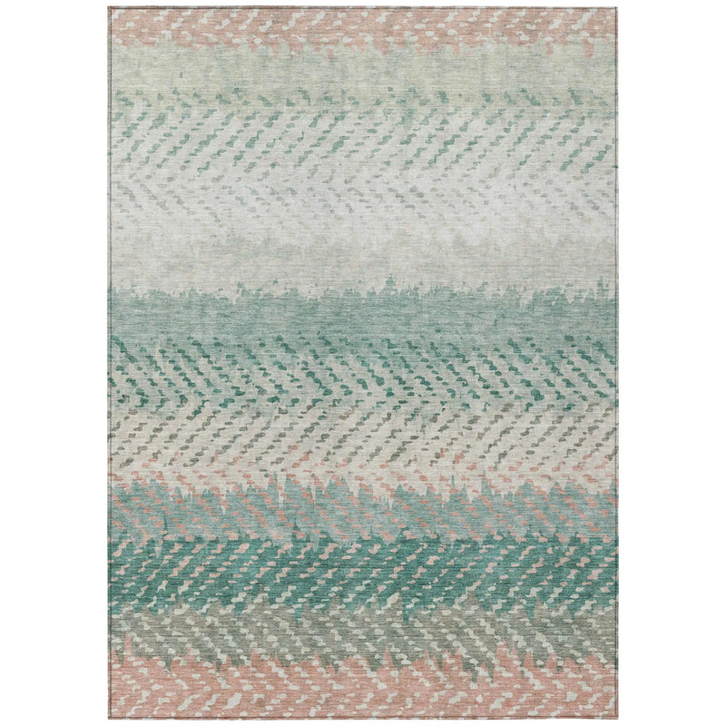 9' X 12' Turquoise And Teal Blue Striped Washable Indoor Outdoor Area Rug Homeroots Outdoor