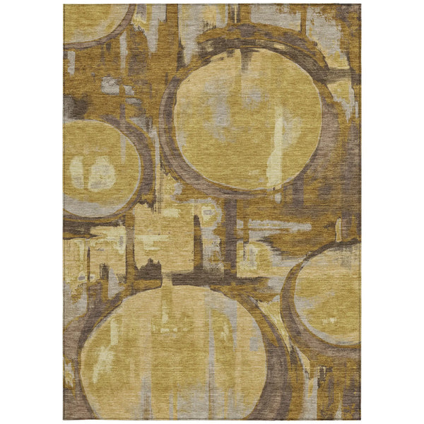 9' X 12' Walnut And Gold Abstract Washable Indoor Outdoor Area Rug Homeroots Outdoor